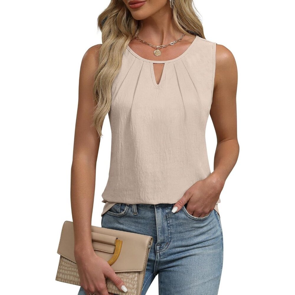 Blooming Jelly Womens Beige Sleeveless Basic Loose Casual Summer Tank Top Shirt